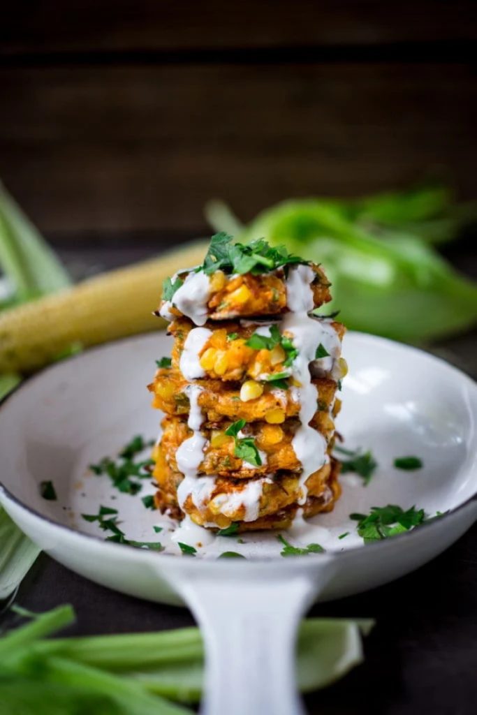 Spicy Corn Fritters with Cilantro Cream