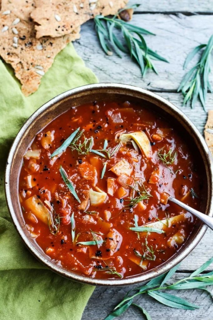 Tomato Artichoke Soup with Fennel and Tarragon